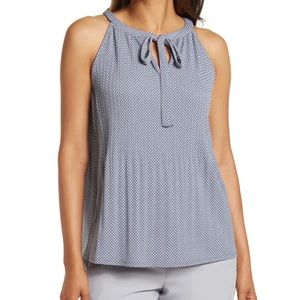 Adrianna Papell Tie Neck Dot Print Top